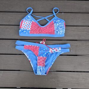 TYR Womens Red/white/blue American Cove Bikini Bottom (Free Top W/marks)